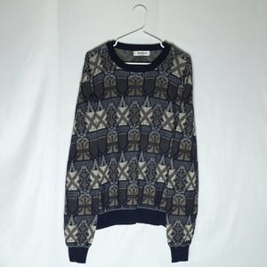 Jantzen Sweater Mens XL Brown Geometric Heavy Long Sleeve Pullover 80s Vintage